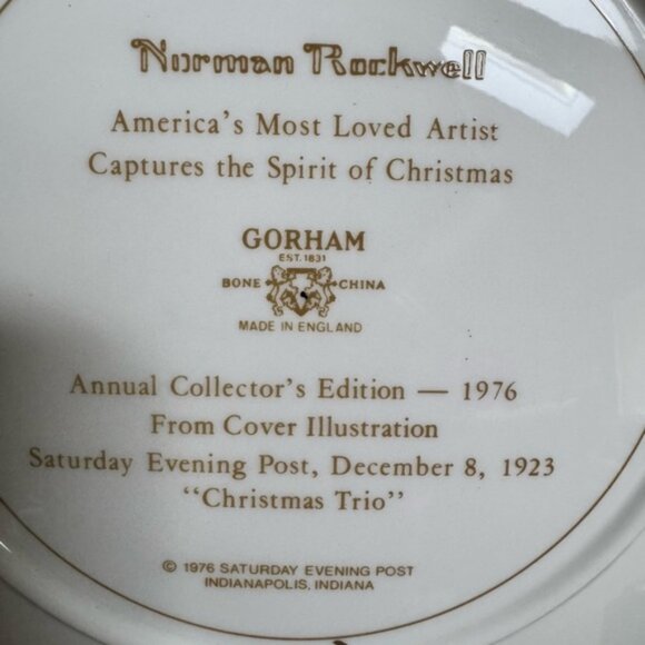 1976 Sat Evening POne Sizet Norman Rockwell Christmas Trio 8.5 Collectible Plate - Picture 6 of 6